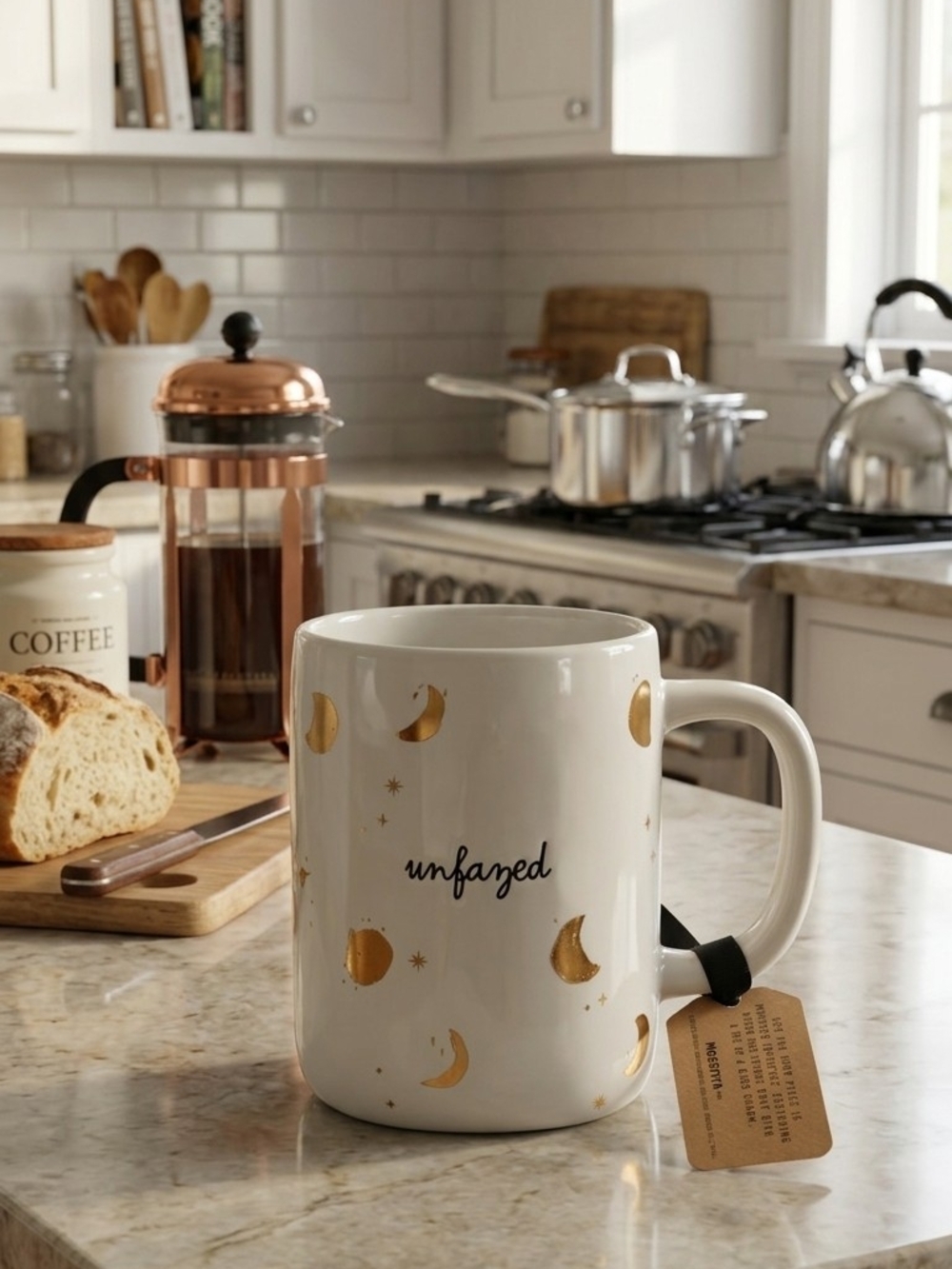 Rae Dunn Unfazed Gold Moon Ceramic Coffee Mug